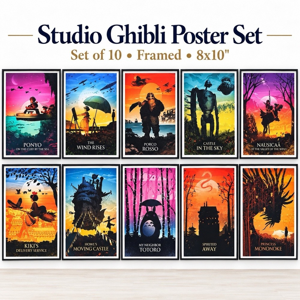 Studio Ghibli 10 Framed 8x10 Anime Posters Set - Picture 1 of 7